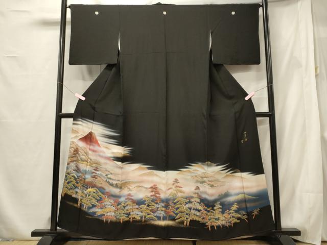 平和屋着物■豪華黒留袖 作家物 遠山枝松文 富士山 暈し染め 金銀彩 正絹 逸品 CABF5776oy