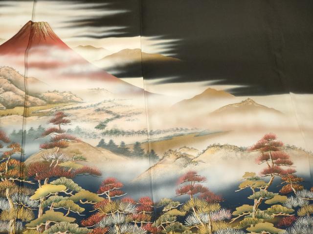 平和屋着物■豪華黒留袖 作家物 遠山枝松文 富士山 暈し染め 金銀彩 正絹 逸品 CABF5776oy