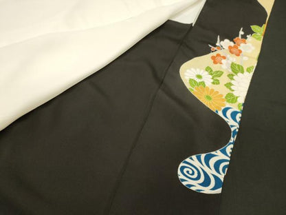 平和屋着物■豪華黒留袖 駒刺繍 尾長鳥花文 金彩 正絹 逸品 CABF5777oy