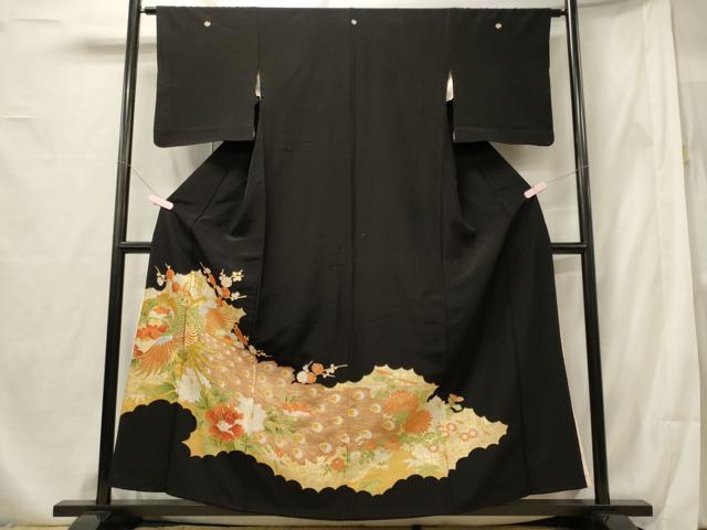 平和屋着物■豪華黒留袖 刺繍 孔雀花文 金彩 正絹 逸品 CABF5793oy