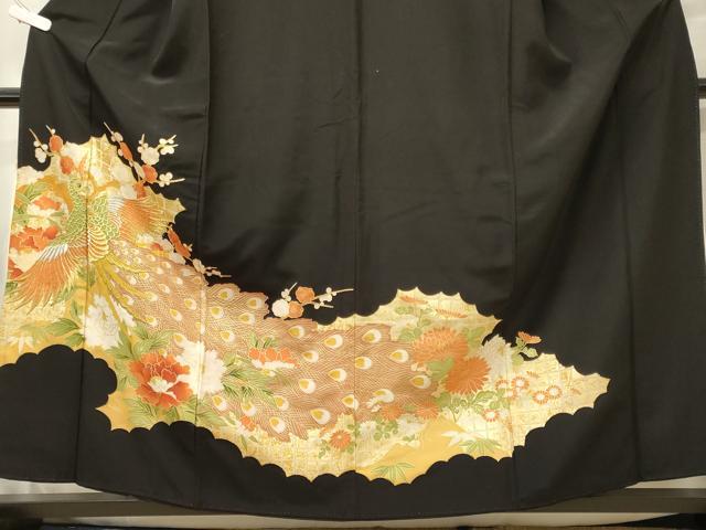 平和屋着物■豪華黒留袖 刺繍 孔雀花文 金彩 正絹 逸品 CABF5793oy