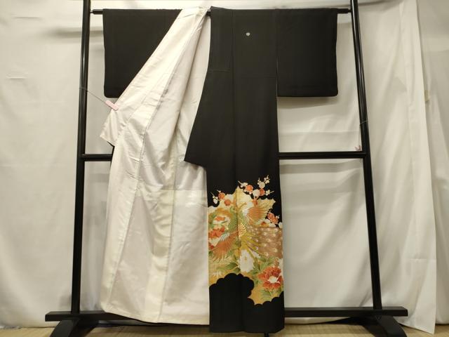 平和屋着物■豪華黒留袖 刺繍 孔雀花文 金彩 正絹 逸品 CABF5793oy