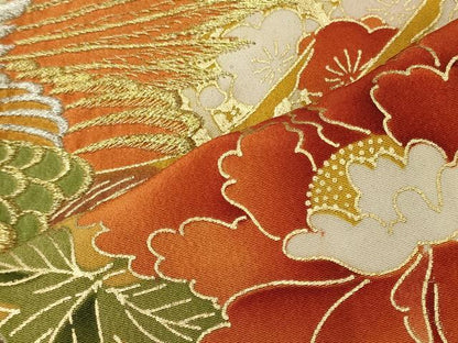 平和屋着物■豪華黒留袖 刺繍 孔雀花文 金彩 正絹 逸品 CABF5793oy
