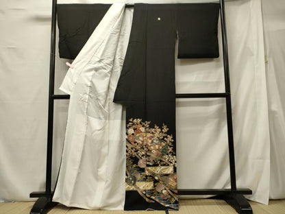平和屋着物■豪華黒留袖 駒刺繍 人物雪輪花松文 金銀彩 正絹 逸品 CABF5795oy