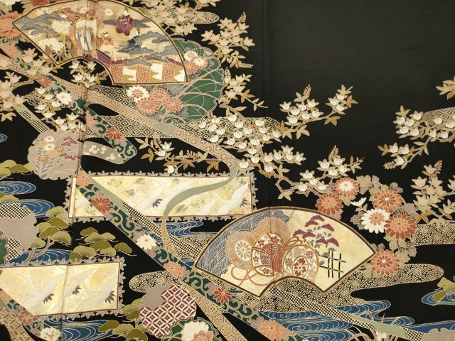 平和屋着物■豪華黒留袖 駒刺繍 人物雪輪花松文 金銀彩 正絹 逸品 CABF5795oy