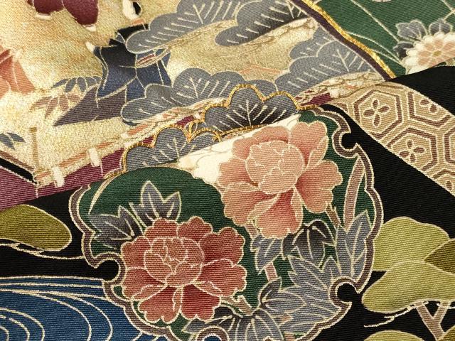 平和屋着物■豪華黒留袖 駒刺繍 人物雪輪花松文 金銀彩 正絹 逸品 CABF5795oy