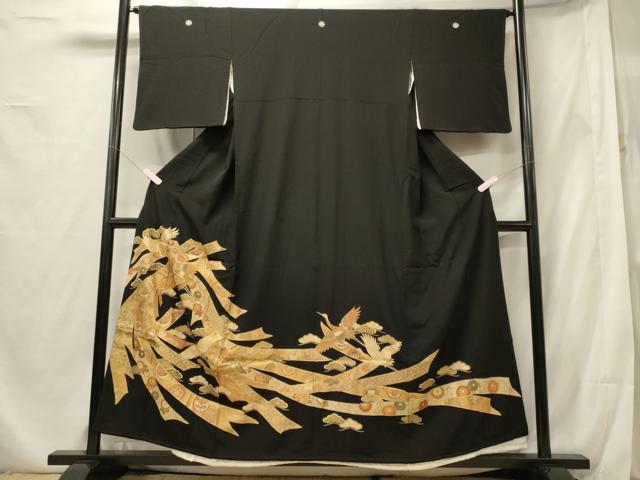 平和屋着物■豪華黒留袖 駒刺繍 短冊飛鶴花松文 金彩 正絹 逸品 CABF5796oy