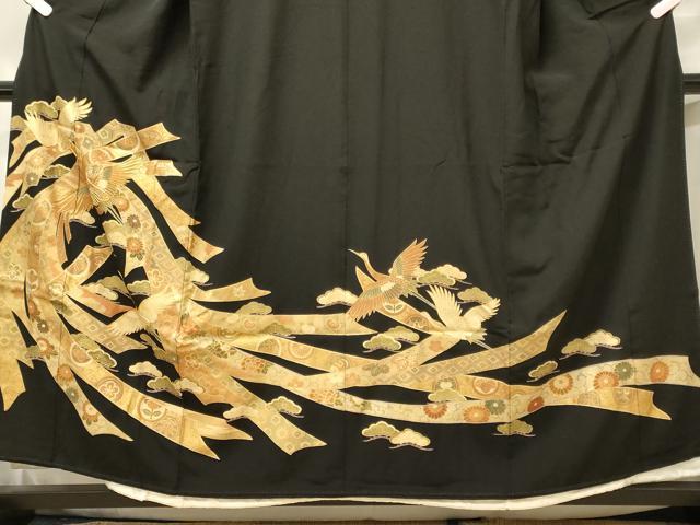 平和屋着物●豪華黒留袖　駒刺繍　双鶴菱草花文　金彩　ロング丈　正絹　逸品　DABC2620ud daak8562_05.jpg