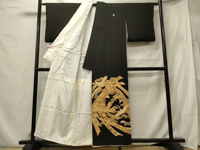 平和屋着物□豪華黒留袖 駒刺繍 短冊飛鶴花松文 金彩 正絹
