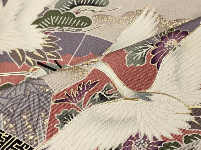 平和屋着物■豪華黒留袖　駒刺繍　吉祥桧扇飛鶴文　金彩　正絹　逸品　CABF5797oy