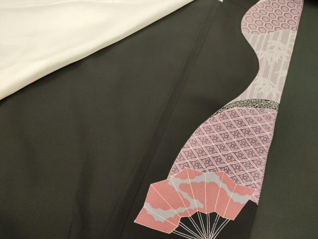 平和屋着物■豪華黒留袖　駒刺繍　吉祥桧扇飛鶴文　金彩　正絹　逸品　CABF5797oy