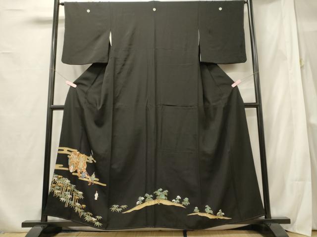 平和屋着物■豪華黒留袖 駒刺繍 御所車人物文 金彩 正絹 逸品 CABF5798oy