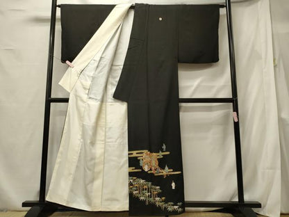 平和屋着物■豪華黒留袖 駒刺繍 御所車人物文 金彩 正絹 逸品 CABF5798oy