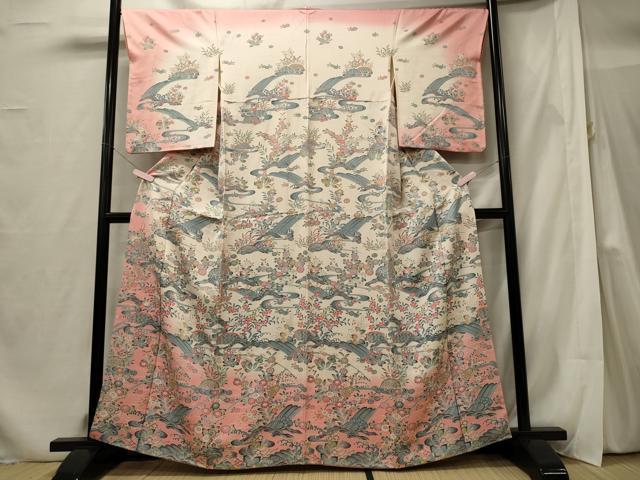 平和屋着物■訪問着 立波流水草花文 暈し染め 正絹 逸品 CABF5809oy