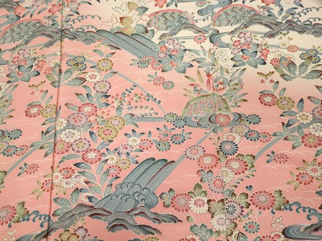 平和屋着物■訪問着 立波流水草花文 暈し染め 正絹 逸品 CABF5809oy