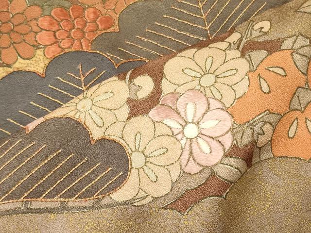 平和屋着物■豪華色留袖　駒刺繍　吉祥花文　金彩　正絹　逸品　CABF5830oy