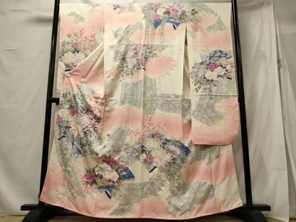 平和屋着物■豪華振袖 刺繍 草花文 乱菊 暈し染め 銀彩 正絹 逸品 CABF5831oy