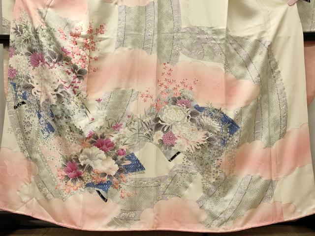 平和屋着物■豪華振袖 刺繍 草花文 乱菊 暈し染め 銀彩 正絹 逸品 CABF5831oy