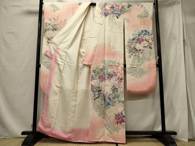 平和屋着物■豪華振袖 刺繍 草花文 乱菊 暈し染め 銀彩 正絹 逸品 CABF5831oy