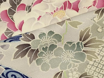 平和屋着物■豪華振袖 刺繍 草花文 乱菊 暈し染め 銀彩 正絹 逸品 CABF5831oy