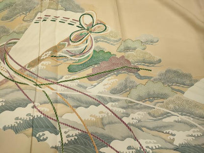 平和屋着物■豪華色留袖 桧扇立波松文 金彩 正絹 逸品 CABF5832oy