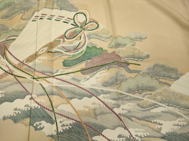 平和屋着物■豪華色留袖 桧扇立波松文 金彩 正絹 逸品 CABF5832oy
