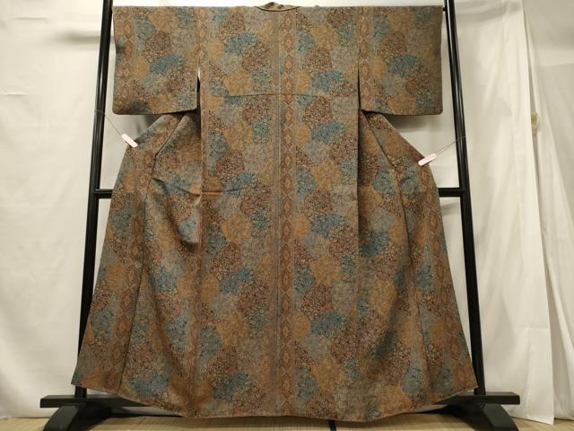 平和屋着物■上質な小紋 切り嵌め更紗花文 鬼しぼ縮緬 正絹 逸品 CABF5835oy