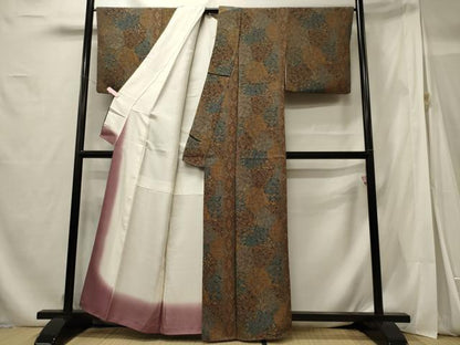平和屋着物■上質な小紋 切り嵌め更紗花文 鬼しぼ縮緬 正絹 逸品 CABF5835oy