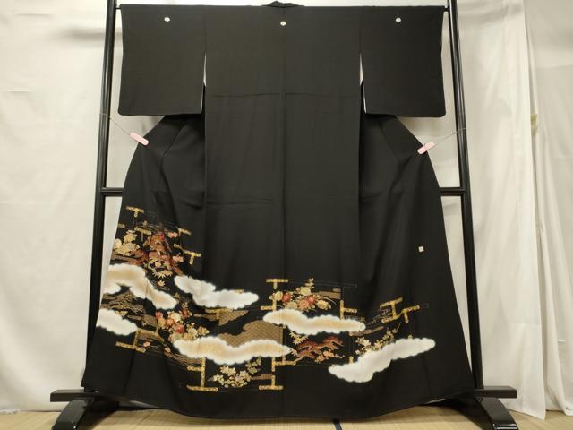 平和屋着物■豪華黒留袖 作家物 駒刺繍 雲取り花松文 暈し染め 金彩 正絹 逸品 CABF5836oy
