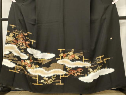 平和屋着物■豪華黒留袖 作家物 駒刺繍 雲取り花松文 暈し染め 金彩 正絹 逸品 CABF5836oy
