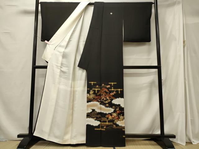 平和屋着物■豪華黒留袖 作家物 駒刺繍 雲取り花松文 暈し染め 金彩 正絹 逸品 CABF5836oy