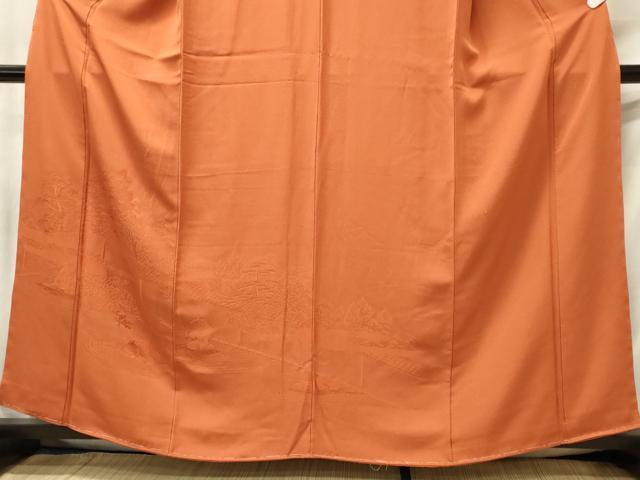 平和屋着物■豪華色留袖 風景地紋 柿色 正絹 逸品 未使用 CABF5841oy