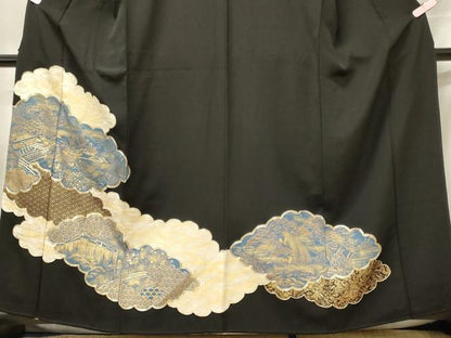 平和屋着物■豪華黒留袖　駒刺繍　雲取り吉祥風景文　金彩　正絹　逸品　CABF5851oy