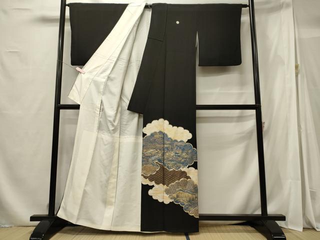 平和屋着物■豪華黒留袖　駒刺繍　雲取り吉祥風景文　金彩　正絹　逸品　CABF5851oy