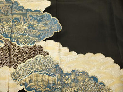 平和屋着物■豪華黒留袖　駒刺繍　雲取り吉祥風景文　金彩　正絹　逸品　CABF5851oy