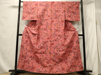 平和屋着物■上質な小紋 紬地 草花文 正絹 逸品 未使用 CABF5857oy