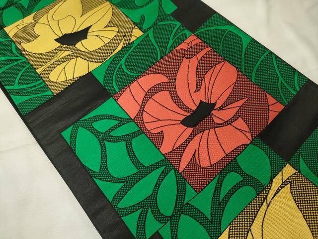 平和屋着物◎六通柄袋帯 草葉文 黒地 正絹 逸品 CABF5869oy