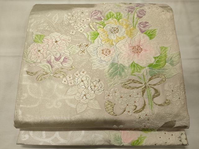 平和屋着物◎六通柄袋帯 唐織 草花文 金銀糸 正絹 逸品 CABF5873oy