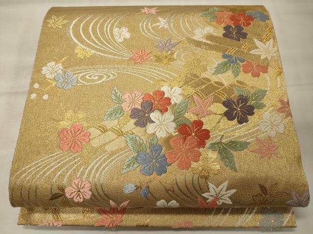 平和屋着物◎六通柄袋帯 唐織 古都 流水花文 金銀糸 正絹 逸品 CABF5878oy
