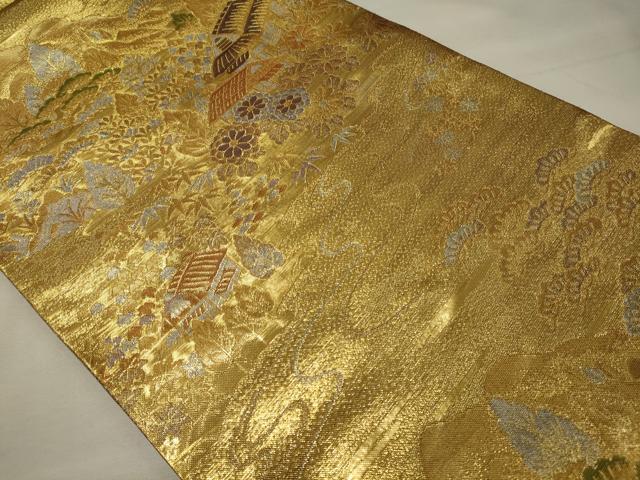 平和屋着物◎佐賀錦 六通柄袋帯 風景花松文 金銀糸 正絹 逸品 CABF5884oy