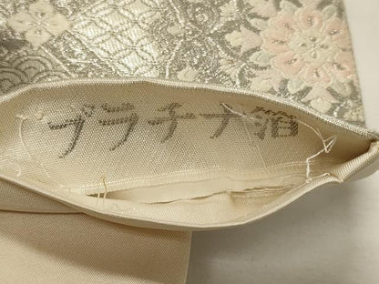 平和屋着物◎六通柄袋帯 唐織 四季草花鴛鴦文様 プラチナ箔 正絹 逸品 CABF5885oy