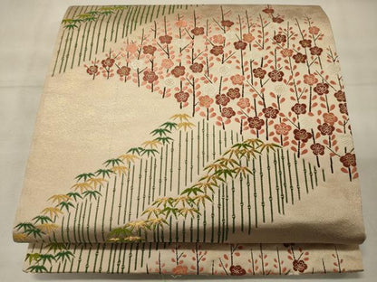 平和屋着物◎六通柄袋帯 竹生梅花紋 金糸 正絹 逸品 CABF5897oy