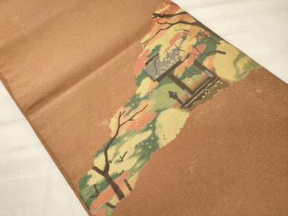 平和屋着物◎六通柄袋帯 人物風景文 金糸 正絹 逸品 CABF5900oy