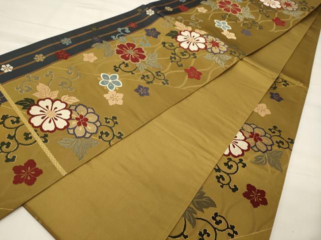 平和屋着物◎六通柄袋帯 唐織 花唐草間道 金糸 正絹 逸品