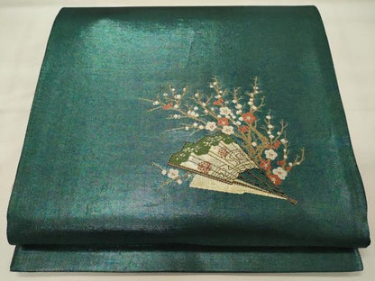 平和屋着物◎太鼓柄袋帯 桧扇枝梅文 金糸 引箔 正絹 逸品 CABF5910oy
