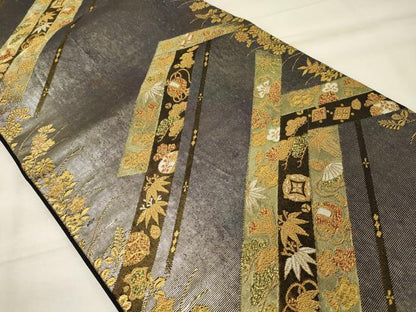 平和屋着物◎六通柄袋帯 宝尽くし 金糸 正絹 逸品 CABF5912oy