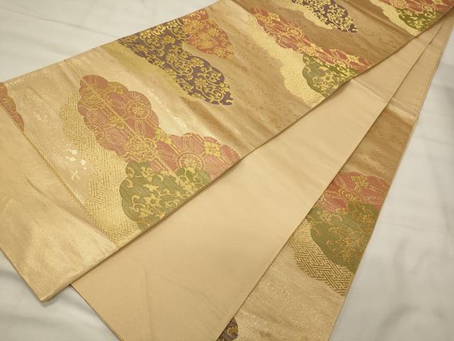 平和屋着物◎西陣 六通柄袋帯 雲取り吉祥花唐草文 金糸 証紙付き 正絹 逸品 CABF5916oy