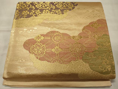 平和屋着物◎西陣 六通柄袋帯 雲取り吉祥花唐草文 金糸 証紙付き 正絹 逸品 CABF5916oy