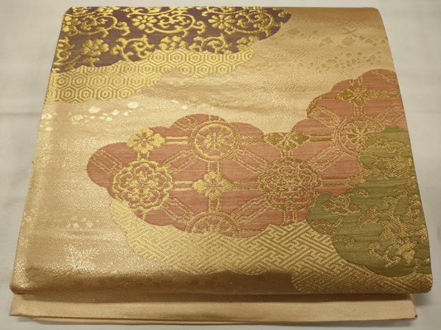 平和屋着物◎西陣 六通柄袋帯 雲取り吉祥花唐草文 金糸 証紙付き 正絹 逸品 CABF5916oy