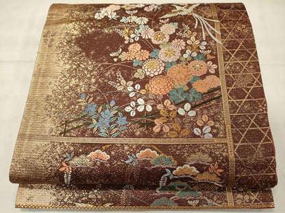 平和屋着物◎六通柄袋帯 唐織 鳳凰花松文 金糸 正絹 逸品 CABF5927oy